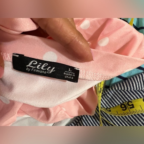 LILY by Firmiana Tunic Top Womens L Large FLORAL PINK Blue POLKA DOT Shirt - Picture 8 of 16